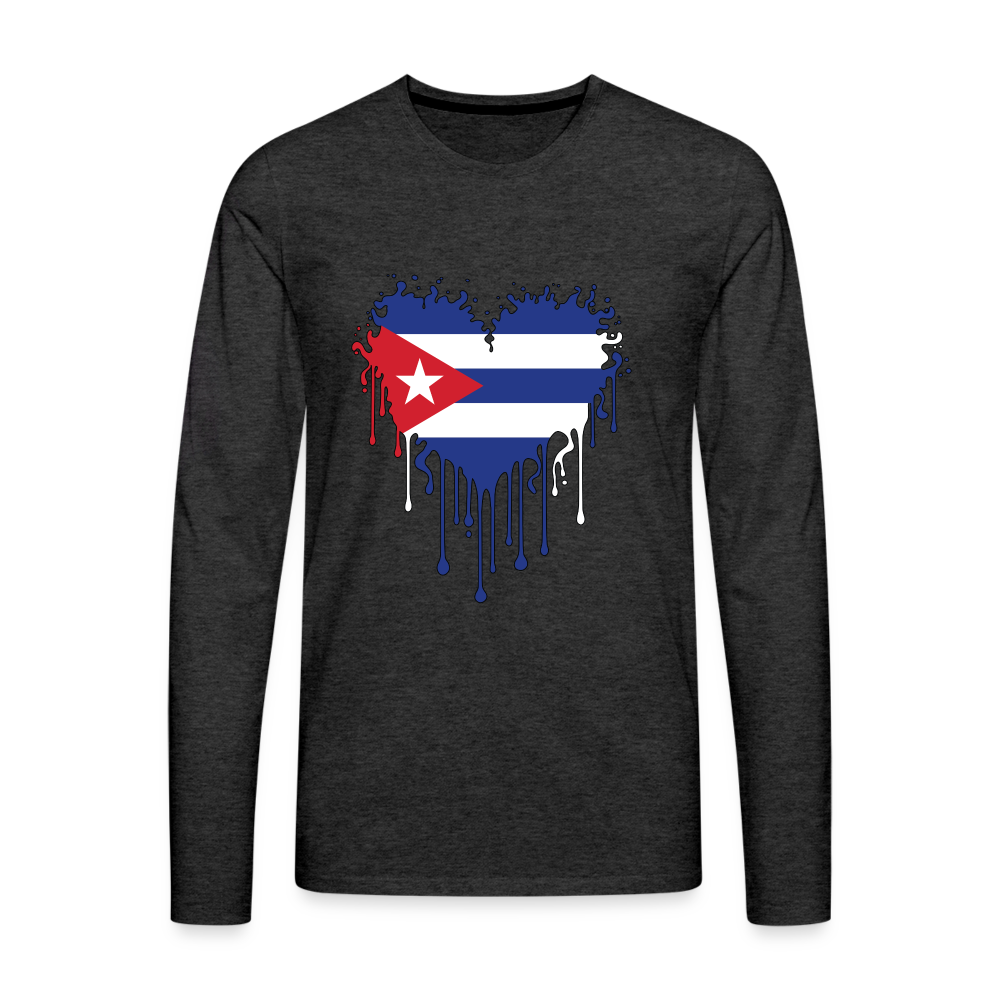 Heart of Cuba Flag Men's Premium Long Sleeve T-Shirt - charcoal grey