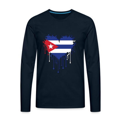 Heart of Cuba Flag Men's Premium Long Sleeve T-Shirt - deep navy