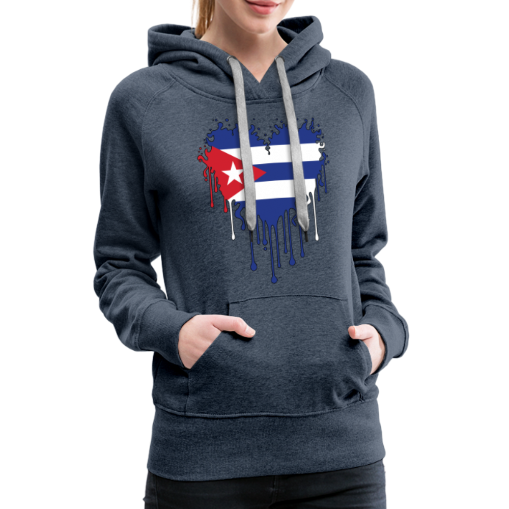 Heart of Cuba Flag Women’s Premium Hoodie - heather denim