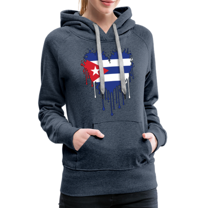 Heart of Cuba Flag Women’s Premium Hoodie - heather denim