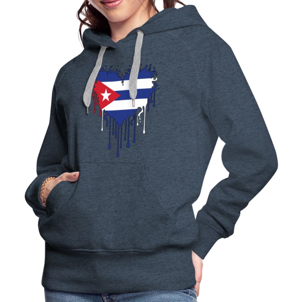 Heart of Cuba Flag Women’s Premium Hoodie - heather denim