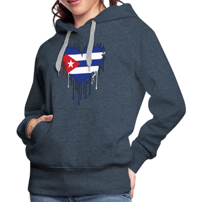 Heart of Cuba Flag Women’s Premium Hoodie - heather denim