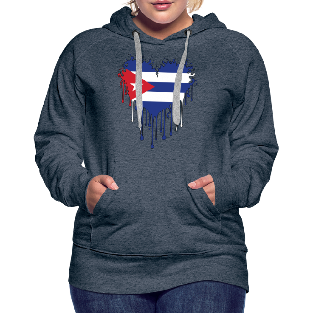 Heart of Cuba Flag Women’s Premium Hoodie - heather denim