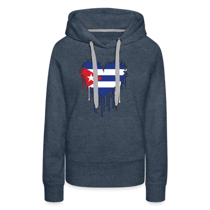 Heart of Cuba Flag Women’s Premium Hoodie - heather denim