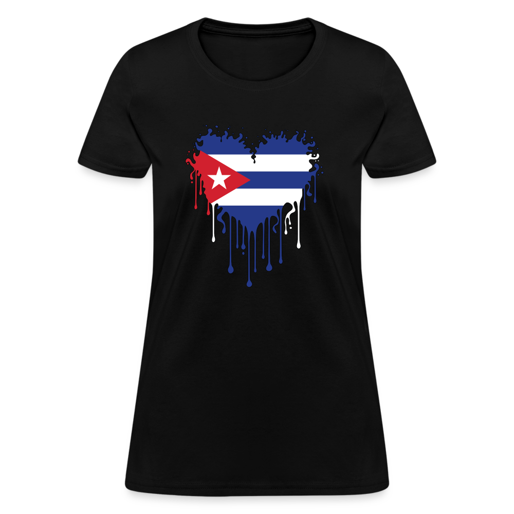 Heart of Cuba Flag Women's Contoured T-Shirt - black