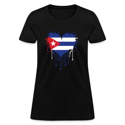 Heart of Cuba Flag Women's Contoured T-Shirt - black