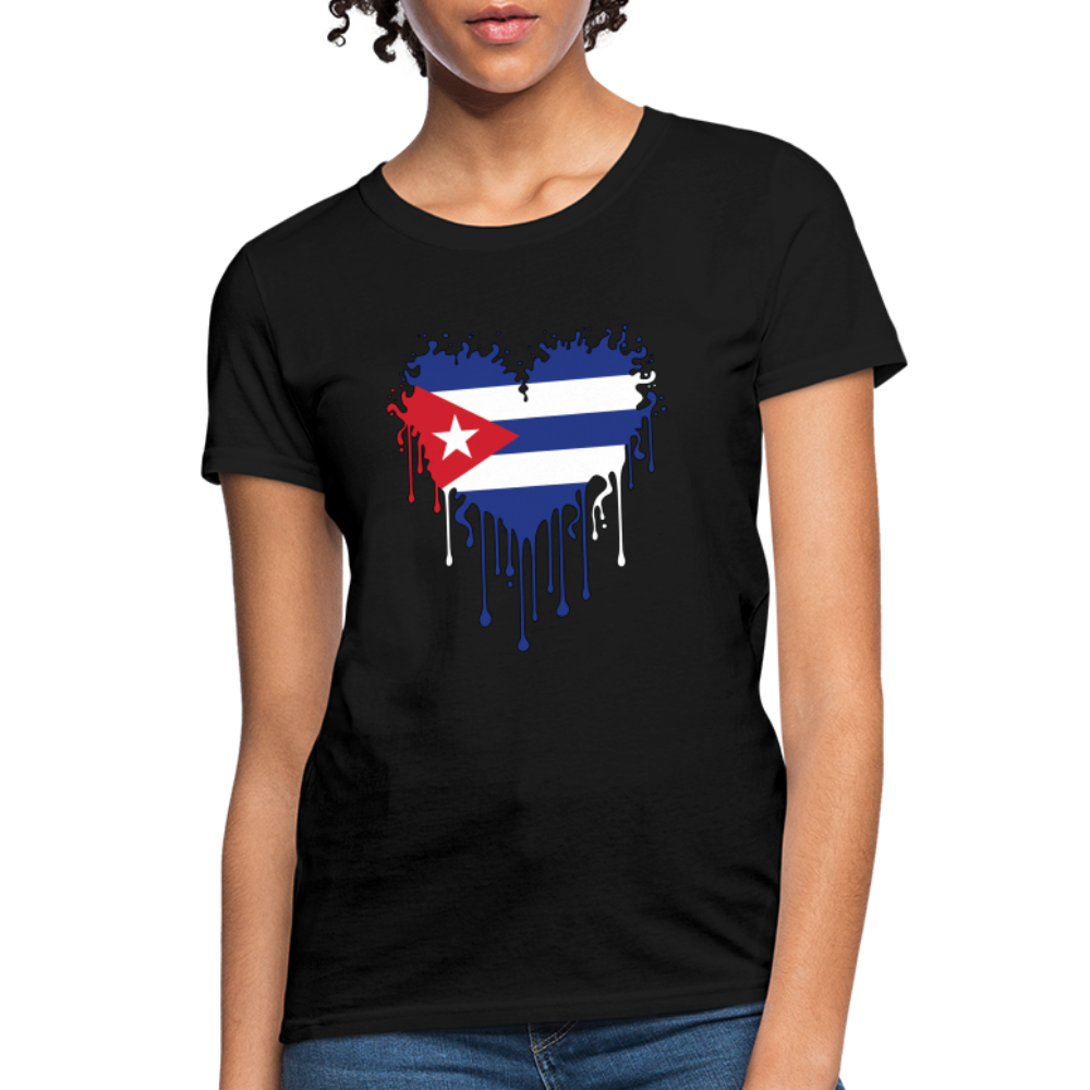 Heart of Cuba Flag Women's Contoured T-Shirt - black