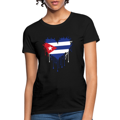 Heart of Cuba Flag Women's Contoured T-Shirt - black