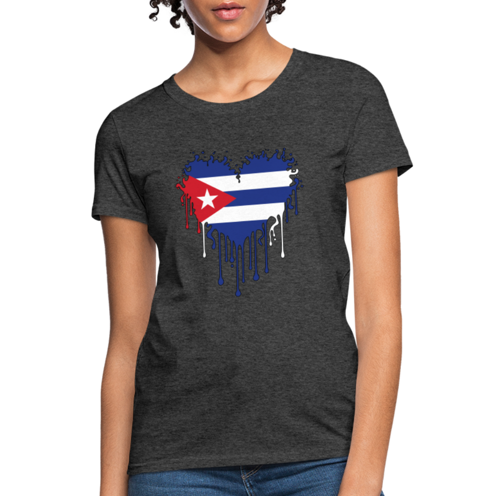 Heart of Cuba Flag Women's Contoured T-Shirt - heather black