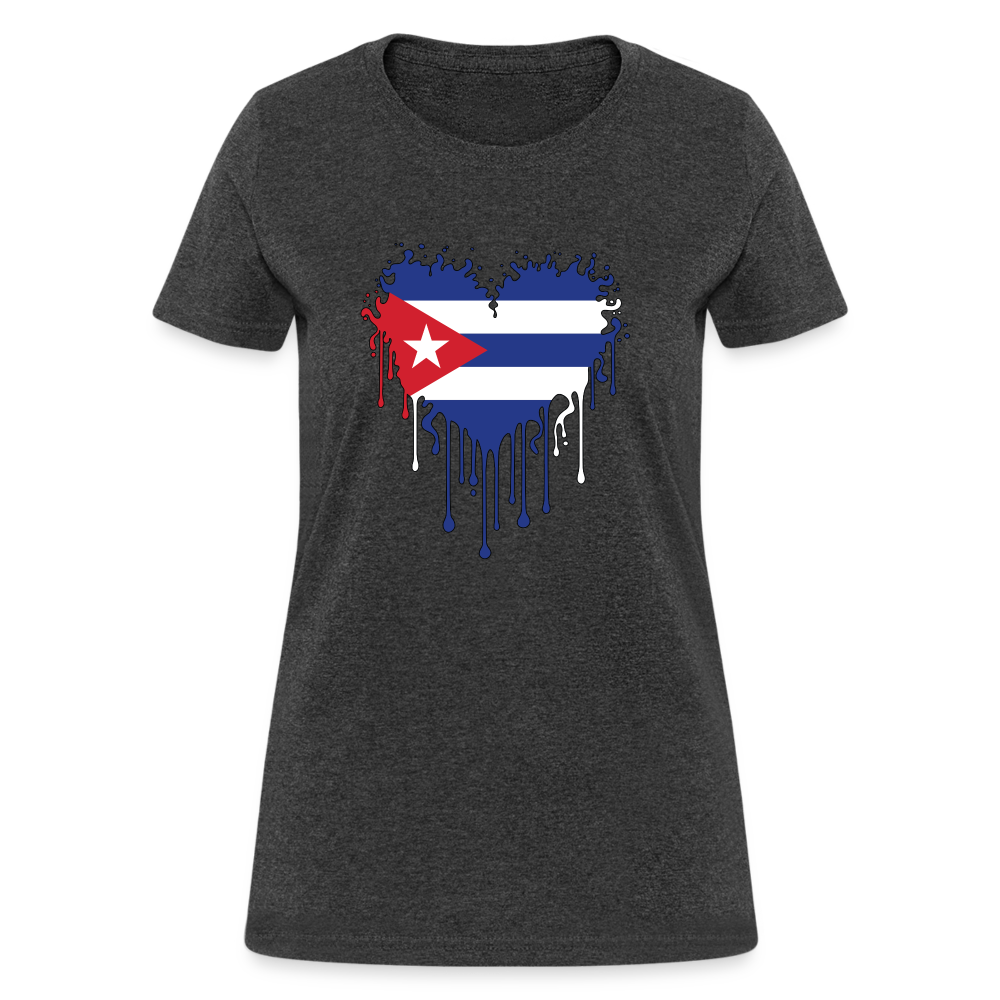 Heart of Cuba Flag Women's Contoured T-Shirt - heather black