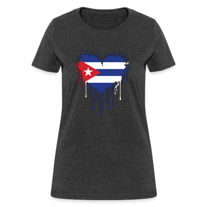 Heart of Cuba Flag Women's Contoured T-Shirt - heather black