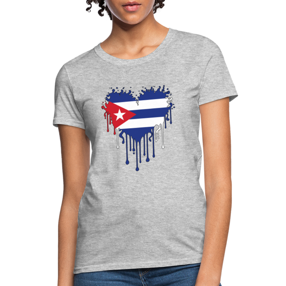 Heart of Cuba Flag Women's Contoured T-Shirt - heather gray