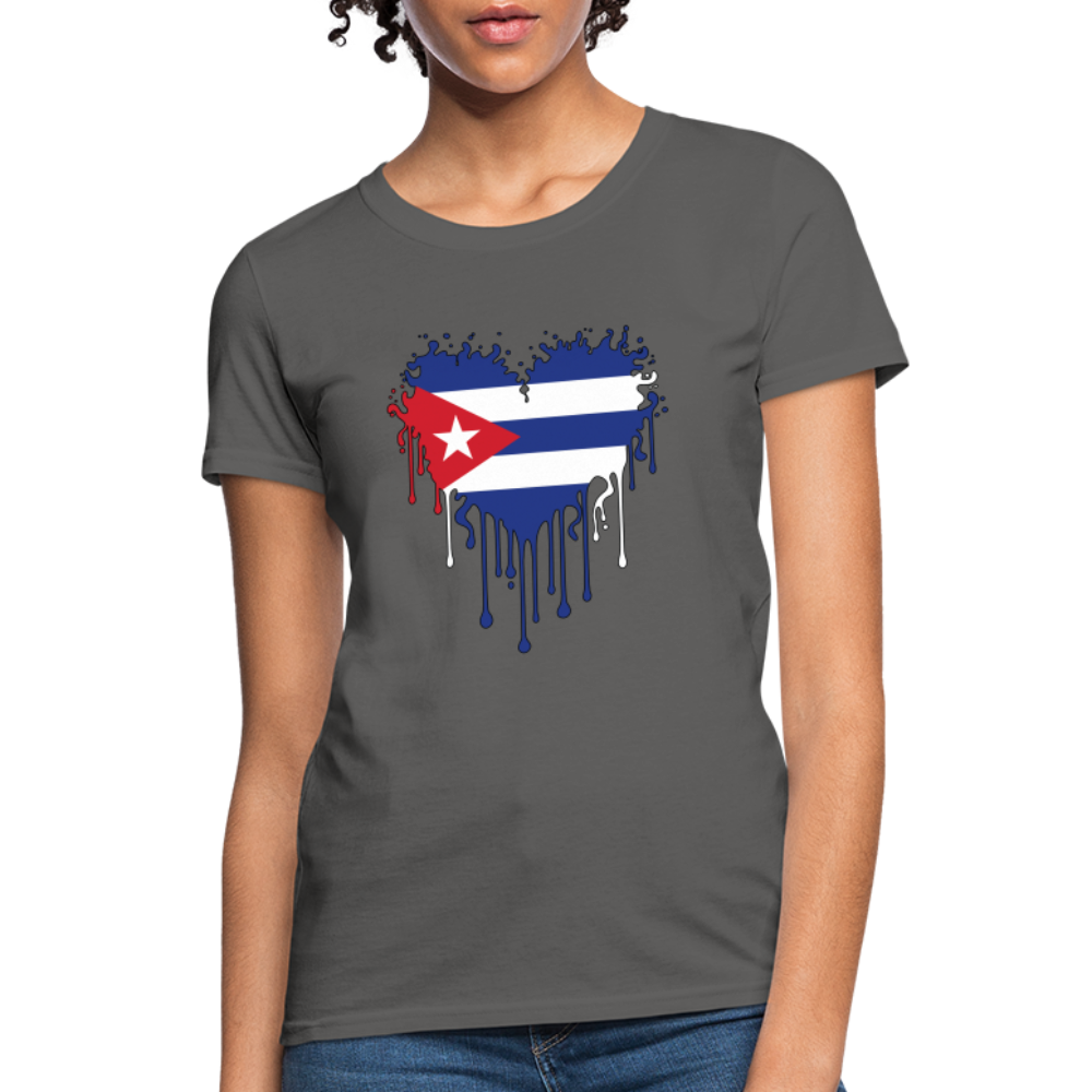 Heart of Cuba Flag Women's Contoured T-Shirt - charcoal