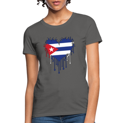 Heart of Cuba Flag Women's Contoured T-Shirt - charcoal