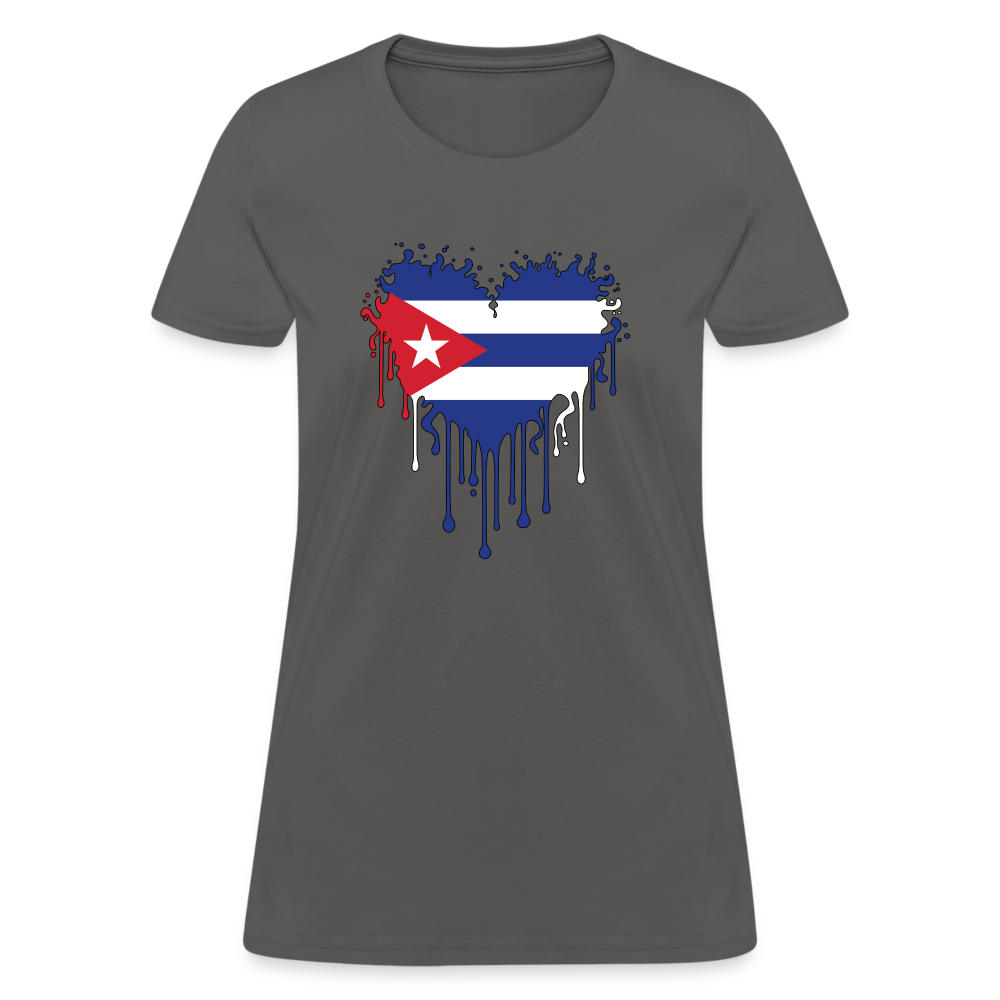 Heart of Cuba Flag Women's Contoured T-Shirt - charcoal