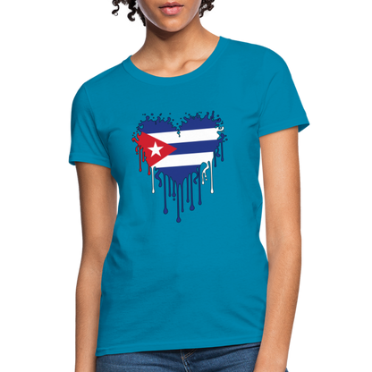 Heart of Cuba Flag Women's Contoured T-Shirt - turquoise