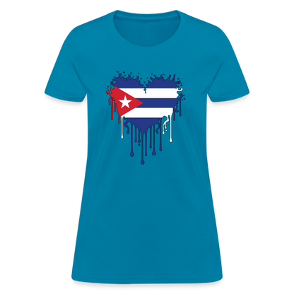 Heart of Cuba Flag Women's Contoured T-Shirt - turquoise