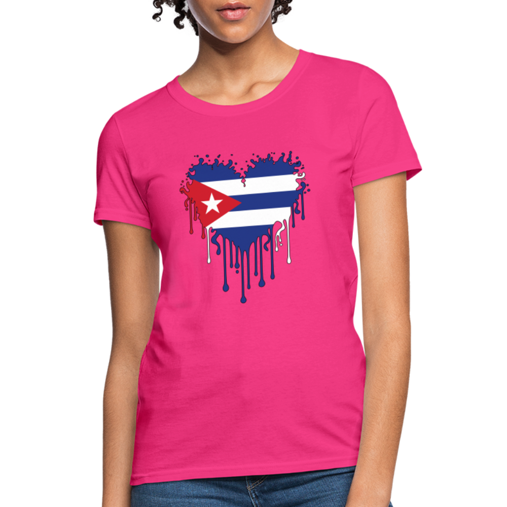 Heart of Cuba Flag Women's Contoured T-Shirt - fuchsia