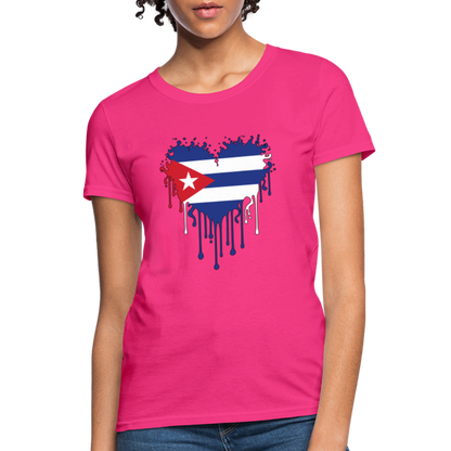 Heart of Cuba Flag Women's Contoured T-Shirt - fuchsia