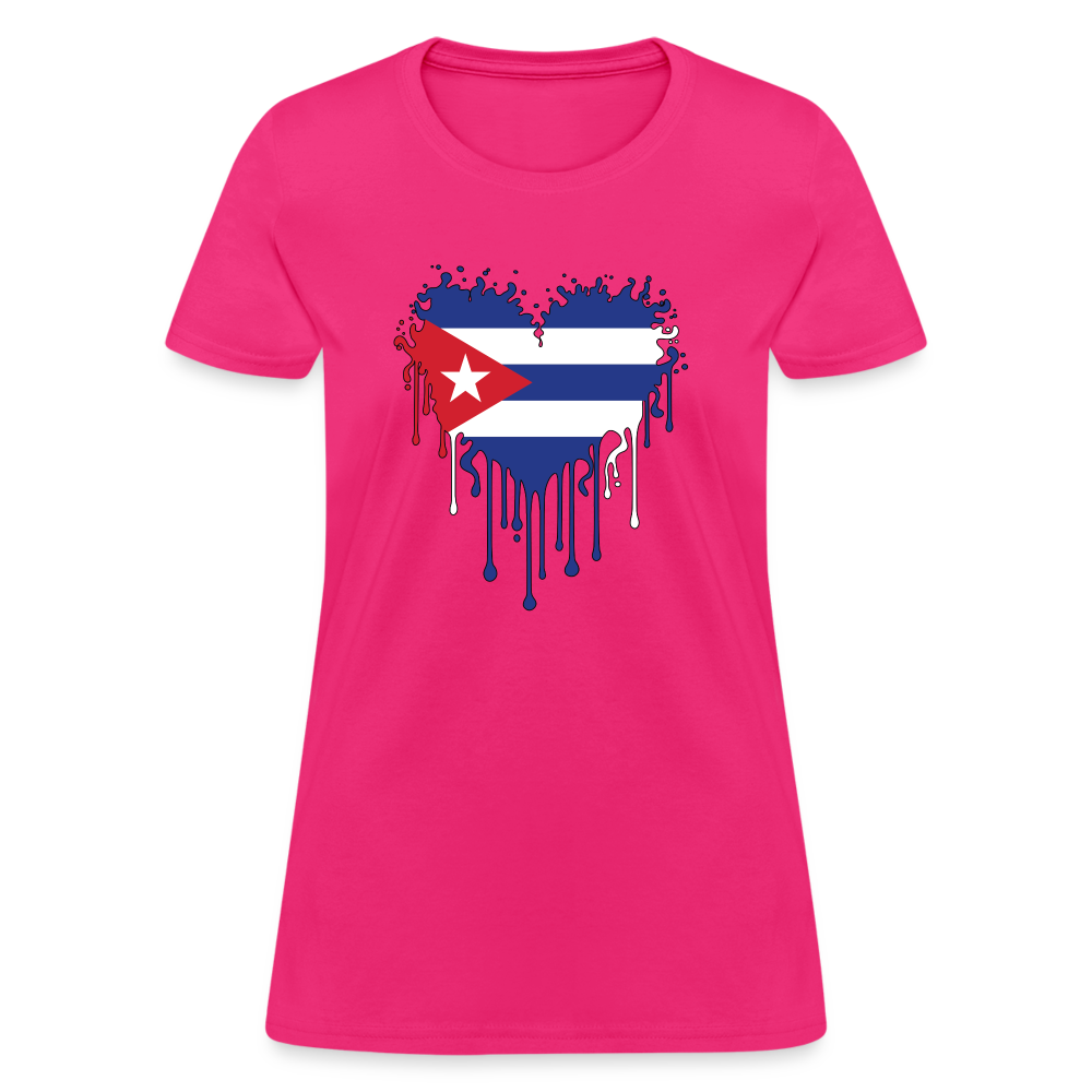 Heart of Cuba Flag Women's Contoured T-Shirt - fuchsia