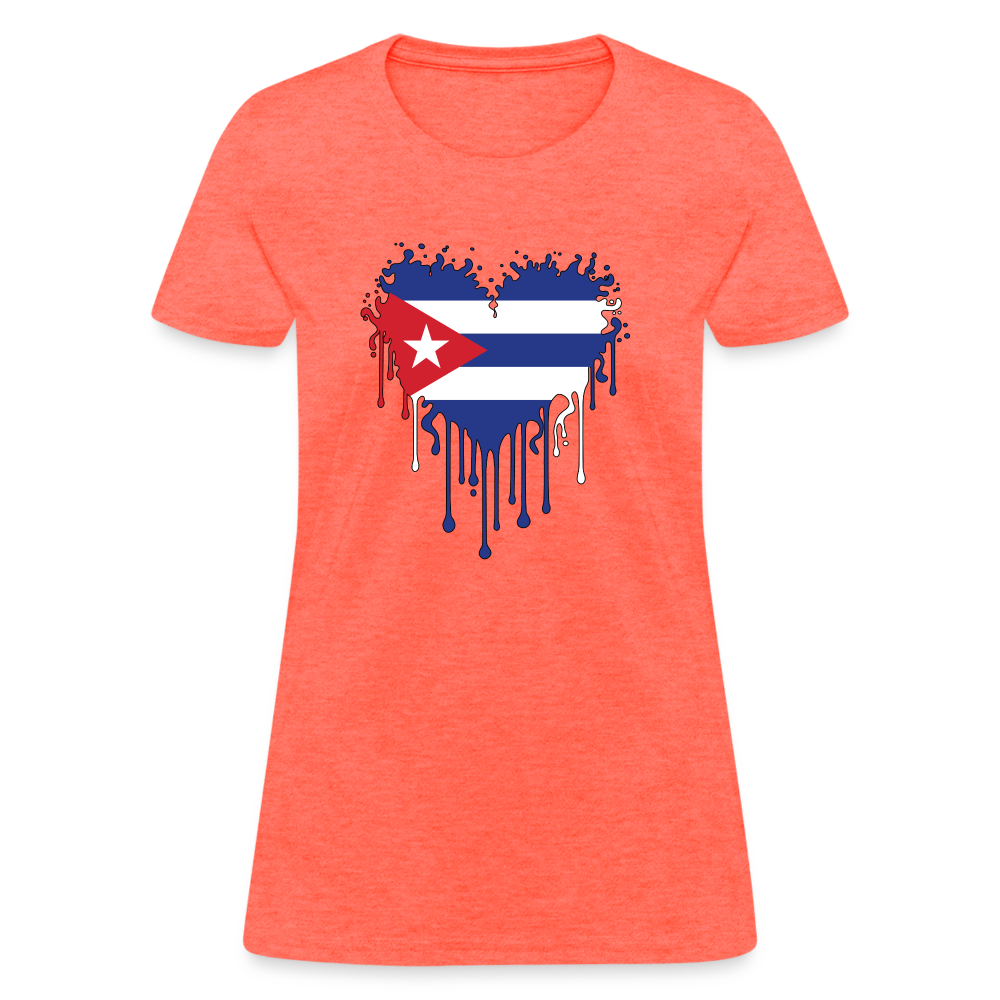 Heart of Cuba Flag Women's Contoured T-Shirt - heather coral