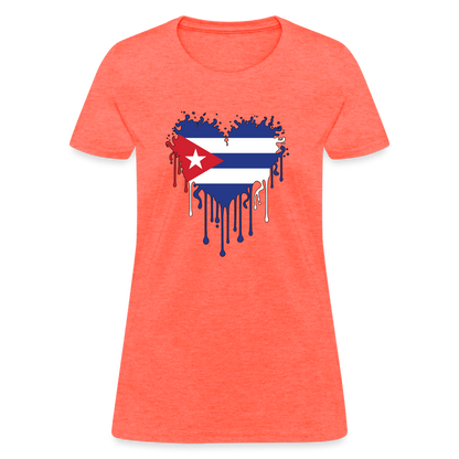 Heart of Cuba Flag Women's Contoured T-Shirt - heather coral