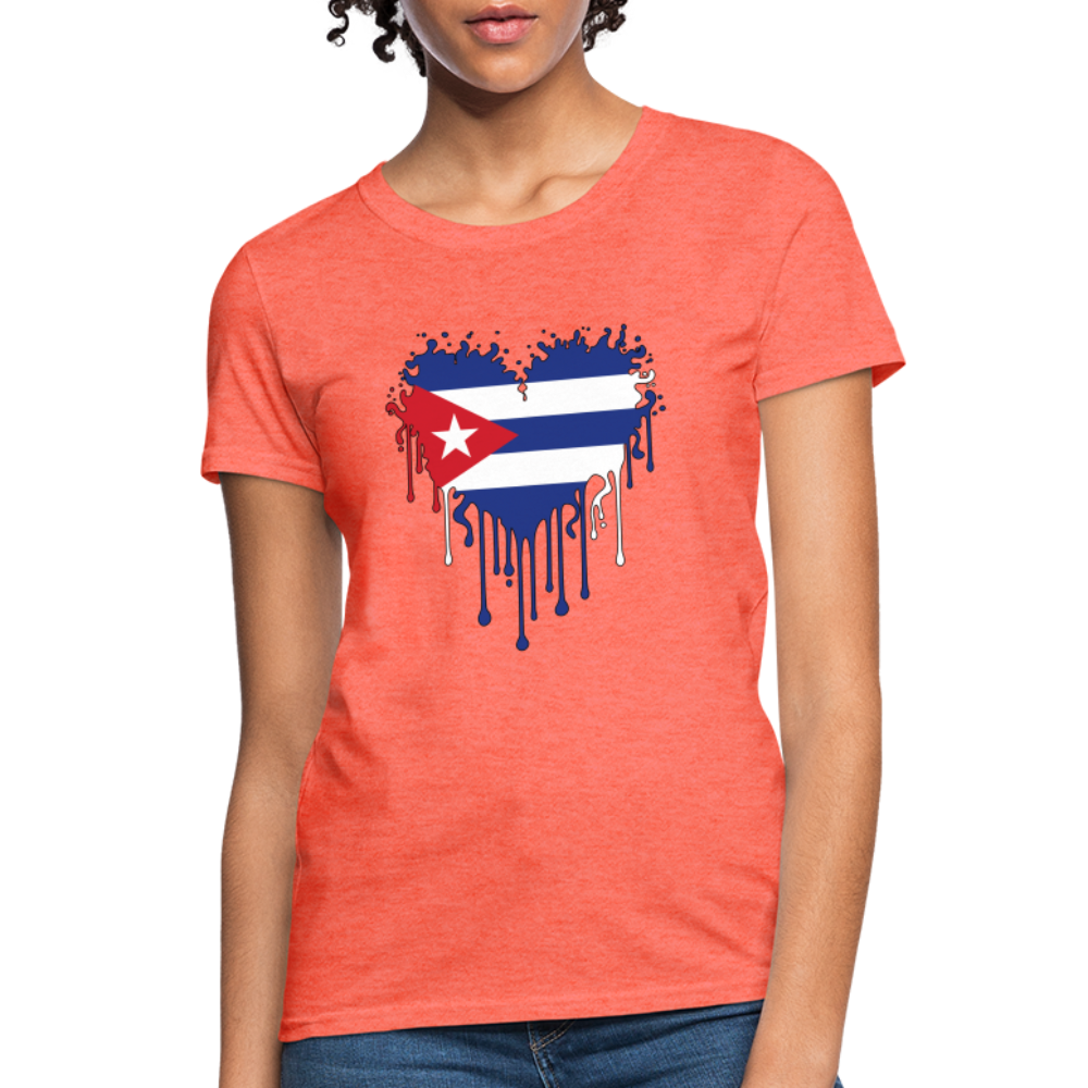 Heart of Cuba Flag Women's Contoured T-Shirt - heather coral