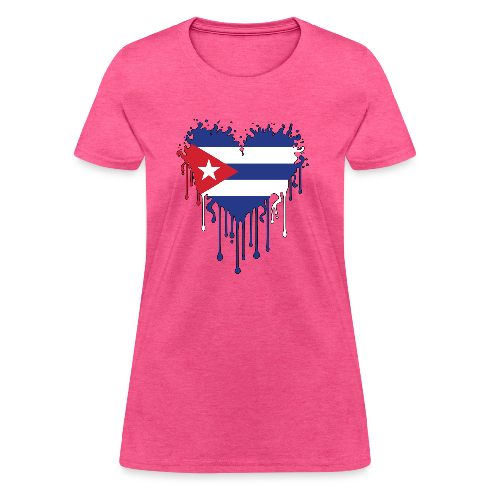 Heart of Cuba Flag Women's Contoured T-Shirt - heather pink