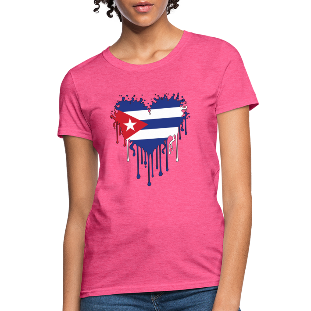 Heart of Cuba Flag Women's Contoured T-Shirt - heather pink