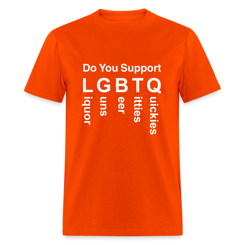 Support LGBTQ Liquor Guns Beer Titties Quickies T-Shirt - orange