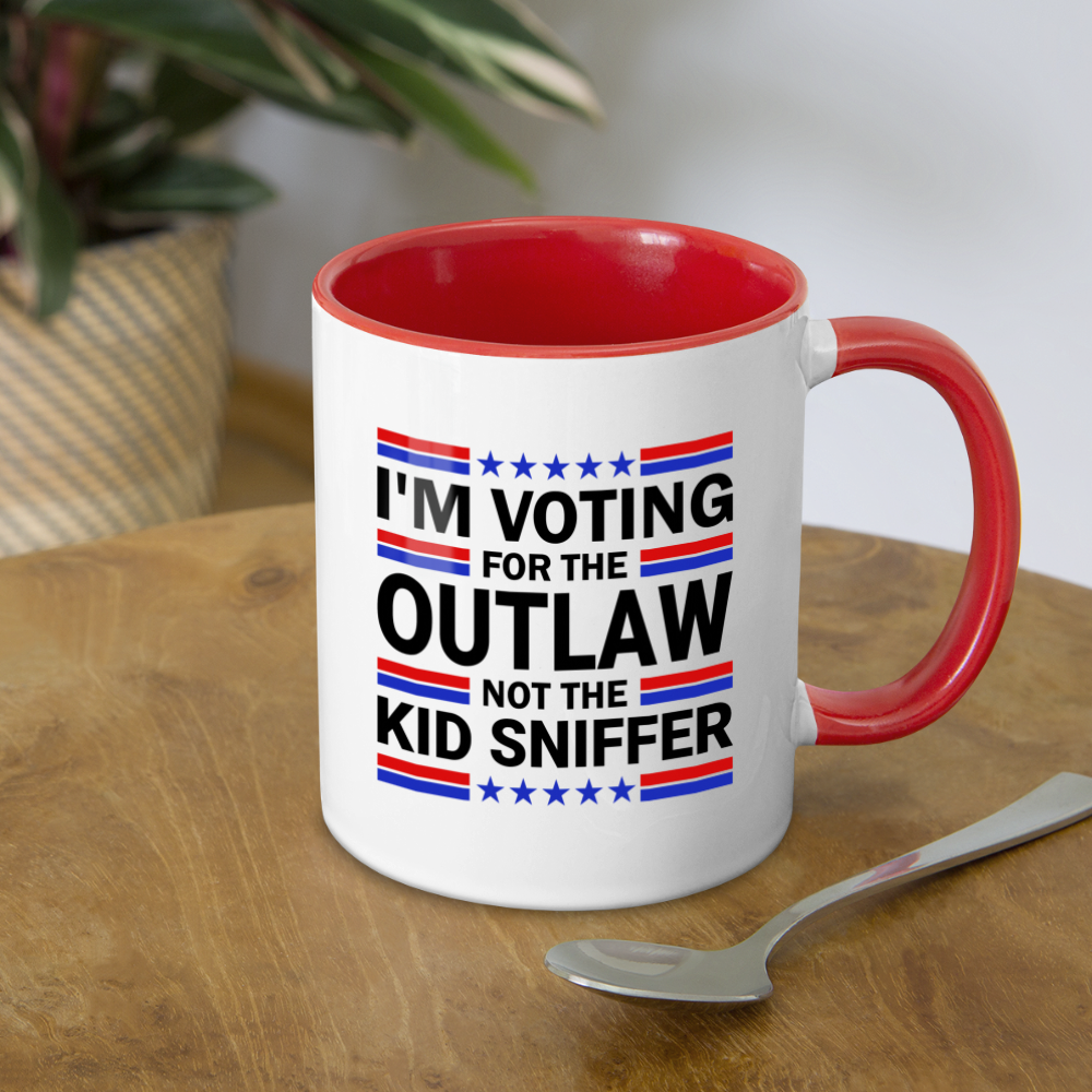 I'm Voting for the OutLaw not the Kid Sniffer (Trump) Coffee Mug - white/red