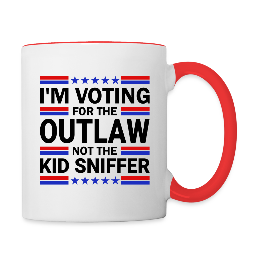 I'm Voting for the OutLaw not the Kid Sniffer (Trump) Coffee Mug - white/red