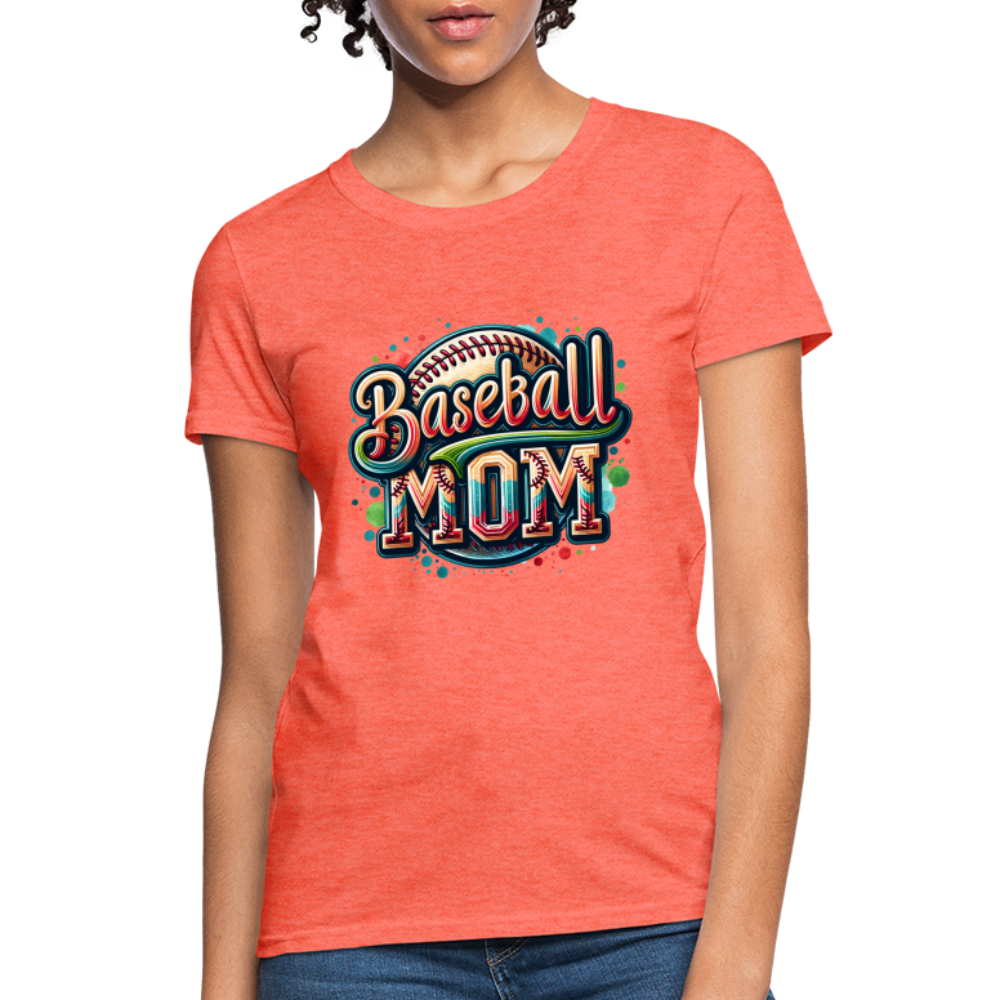 Baseball Mom Women's Contoured T-Shirt - heather coral