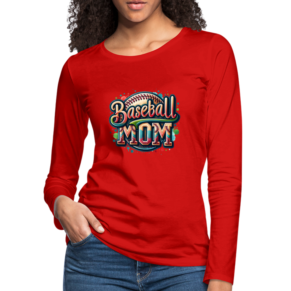 Baseball Mom Premium Long Sleeve T-Shirt - red