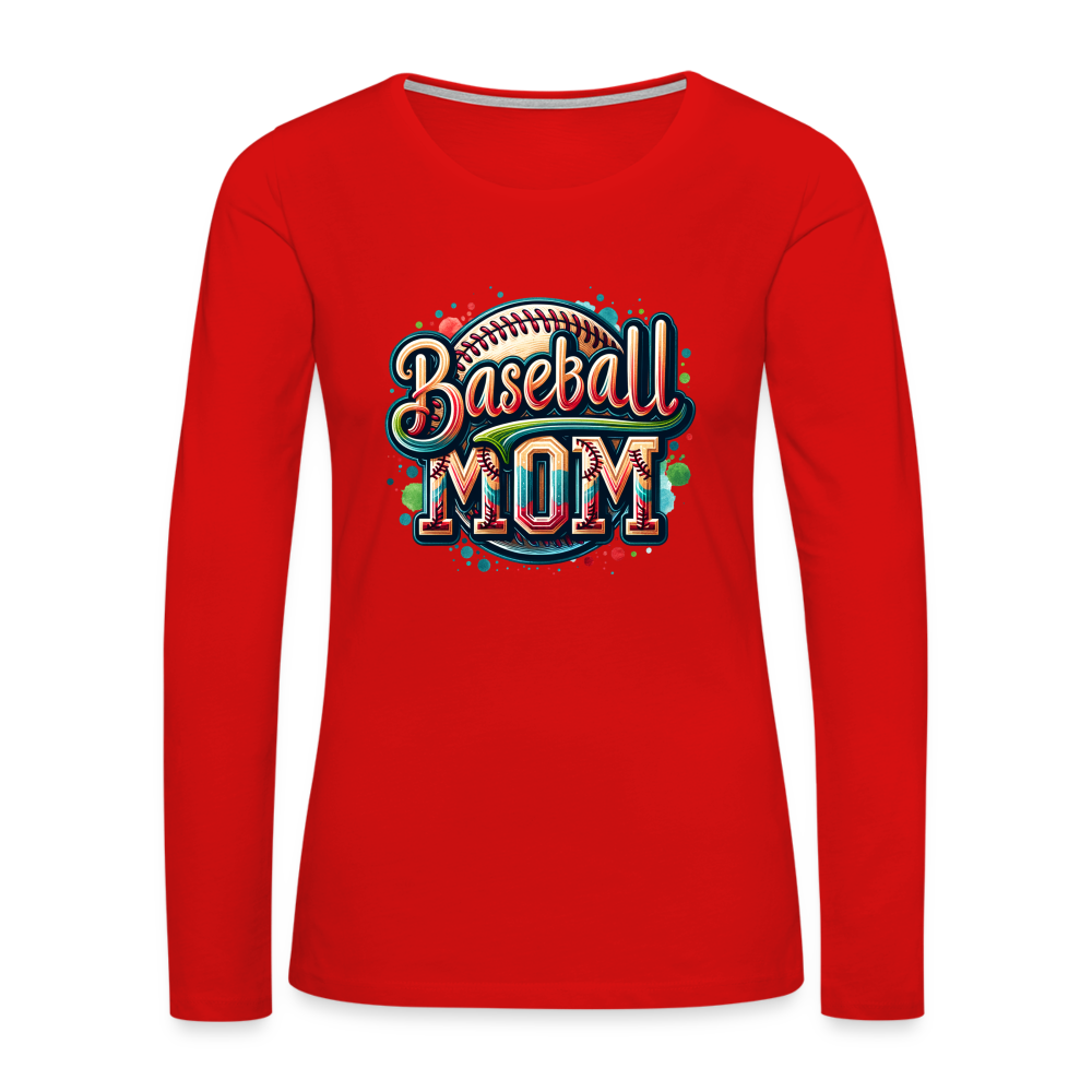 Baseball Mom Premium Long Sleeve T-Shirt - red