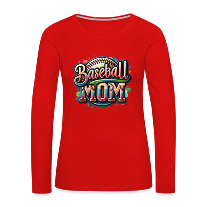 Baseball Mom Premium Long Sleeve T-Shirt - red