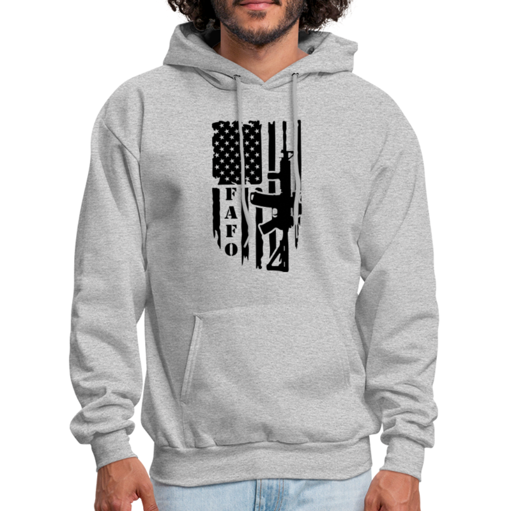 FAFO Hoodie with AR15 & American Flag - heather gray