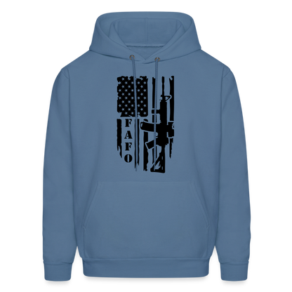 FAFO Hoodie with AR15 & American Flag - denim blue