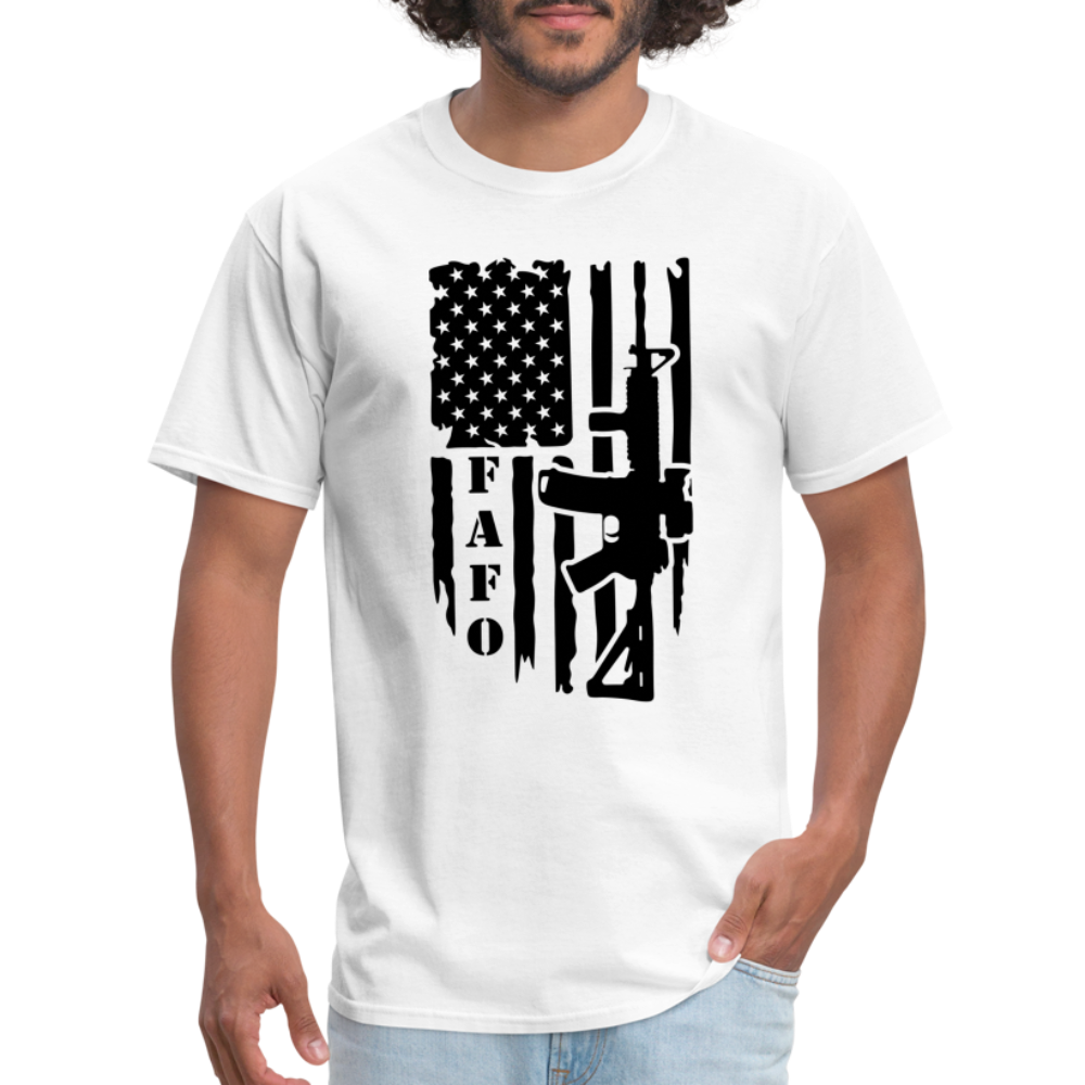 FAFO T-Shirt with AR15 & American Flag - white