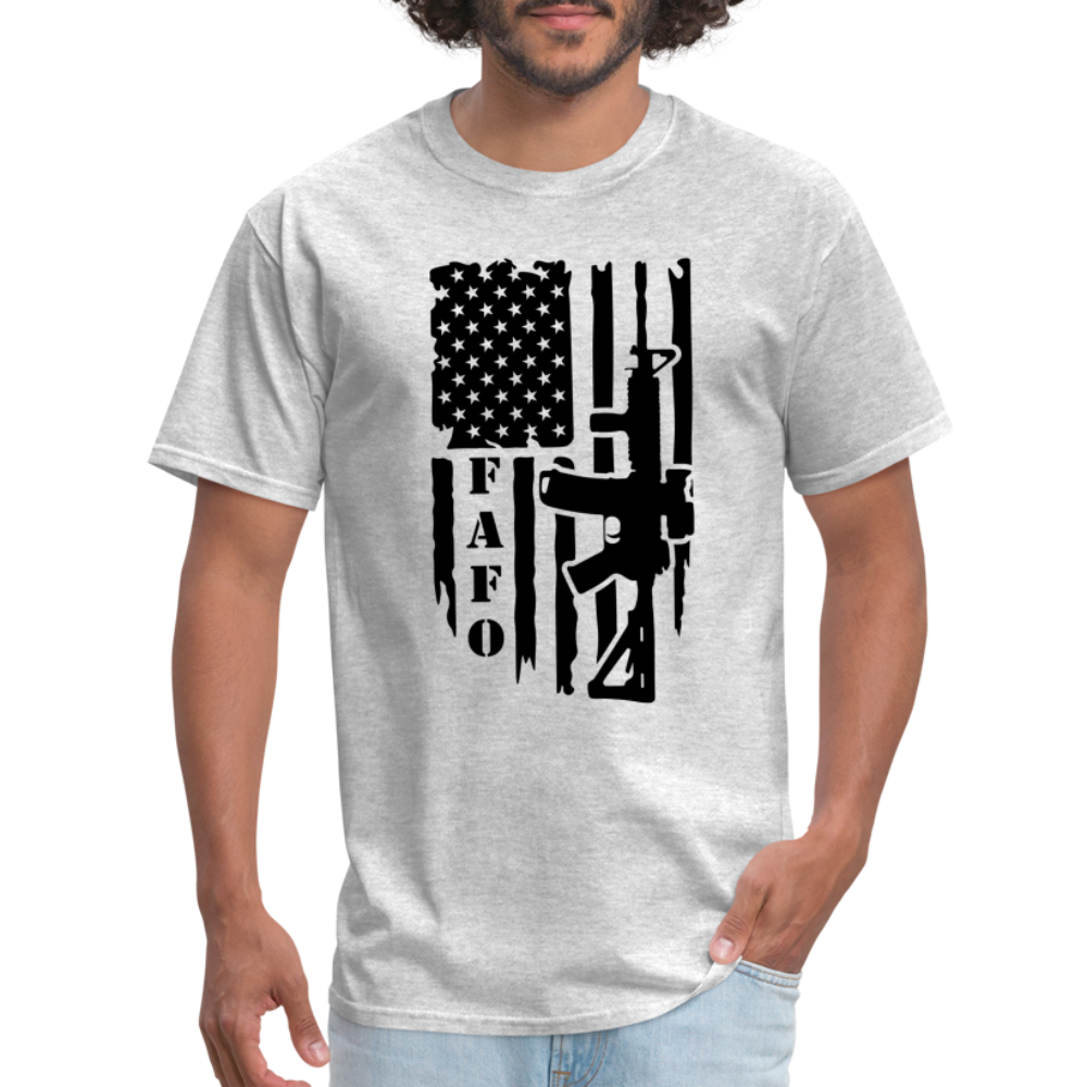 FAFO T-Shirt with AR15 & American Flag - heather gray