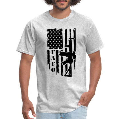 FAFO T-Shirt with AR15 & American Flag - heather gray