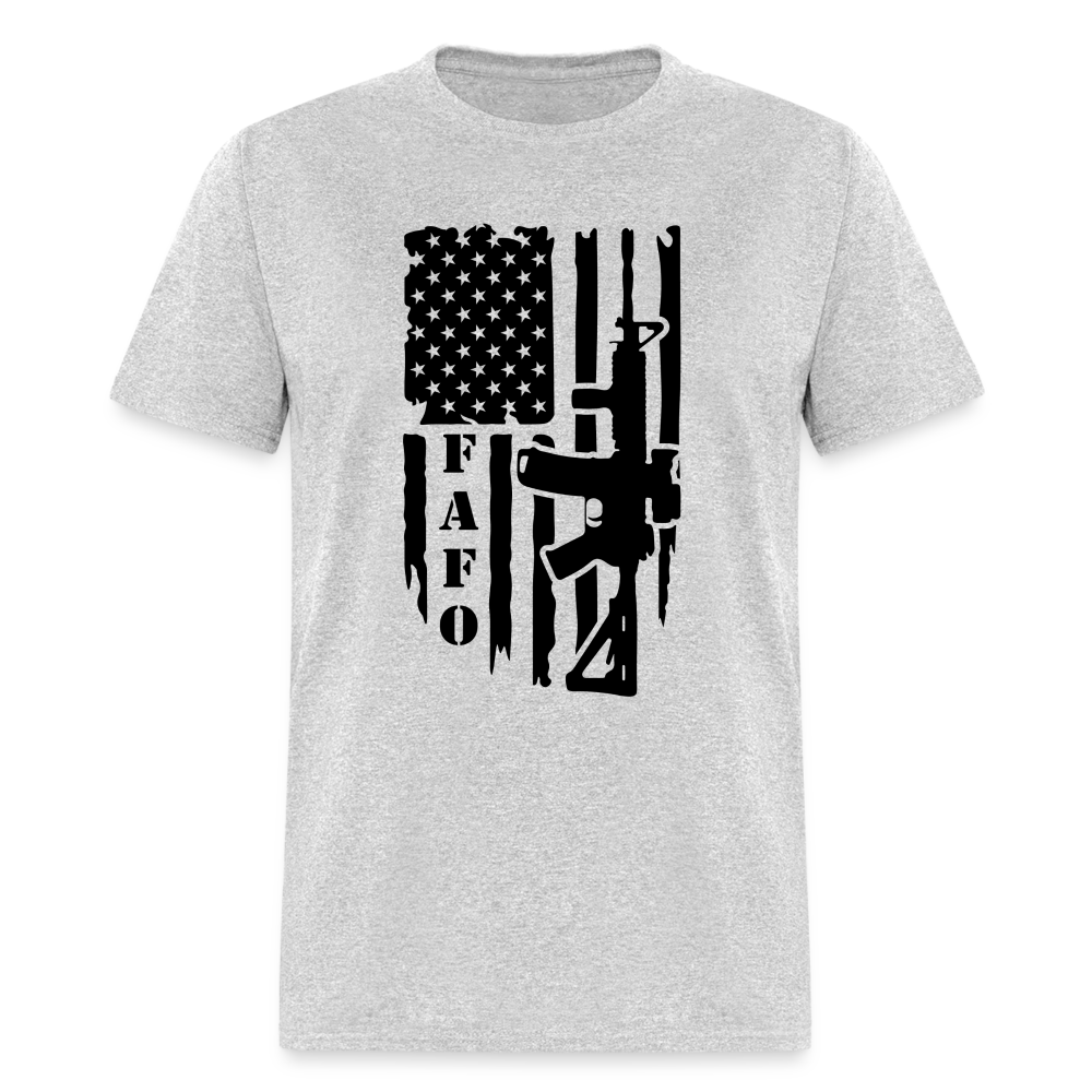 FAFO T-Shirt with AR15 & American Flag - heather gray