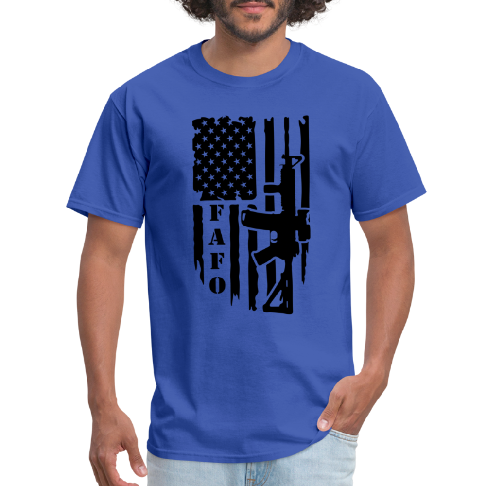 FAFO T-Shirt with AR15 & American Flag - royal blue