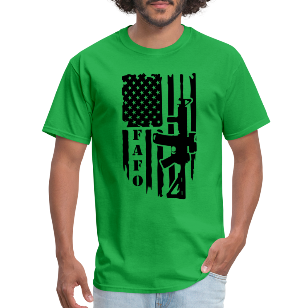 FAFO T-Shirt with AR15 & American Flag - bright green