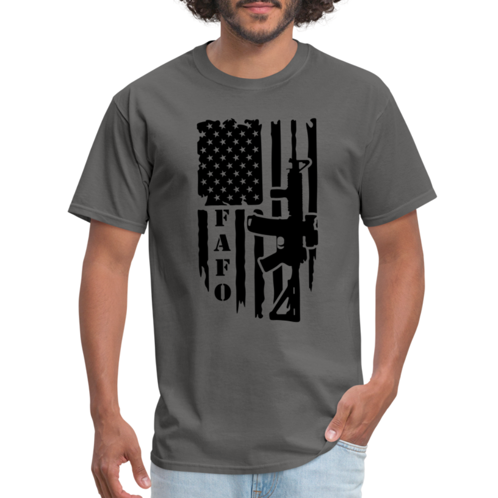 FAFO T-Shirt with AR15 & American Flag - charcoal