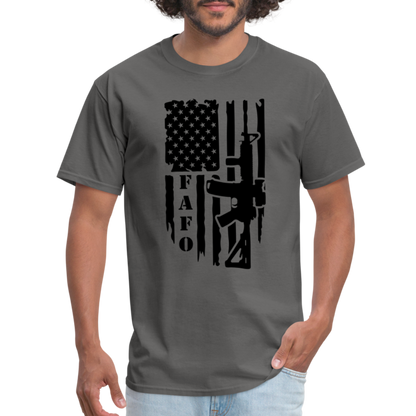 FAFO T-Shirt with AR15 & American Flag - charcoal