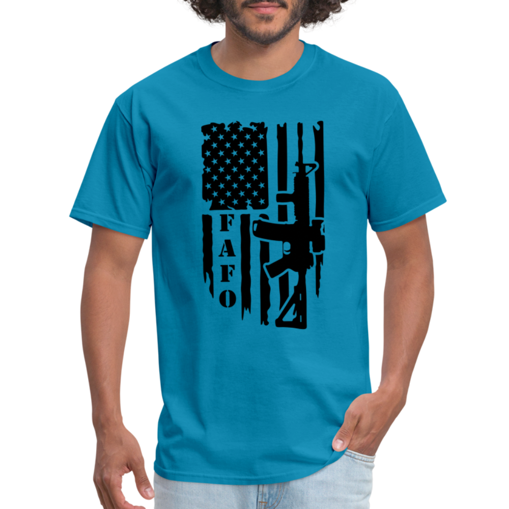 FAFO T-Shirt with AR15 & American Flag - turquoise