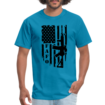 FAFO T-Shirt with AR15 & American Flag - turquoise