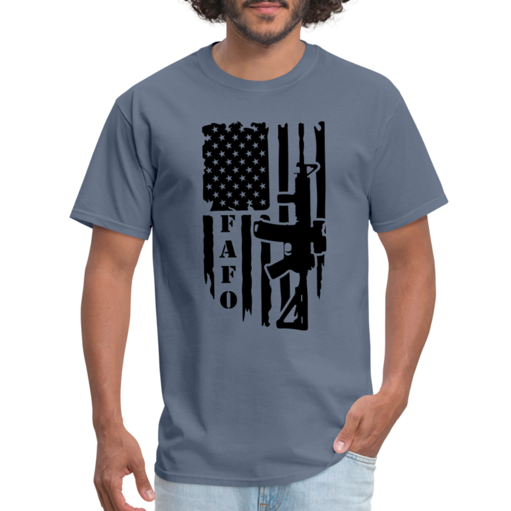 FAFO T-Shirt with AR15 & American Flag - denim