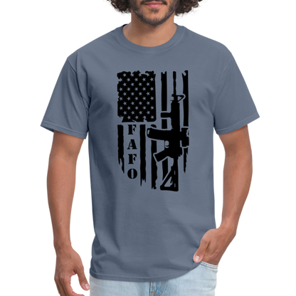 FAFO T-Shirt with AR15 & American Flag - denim